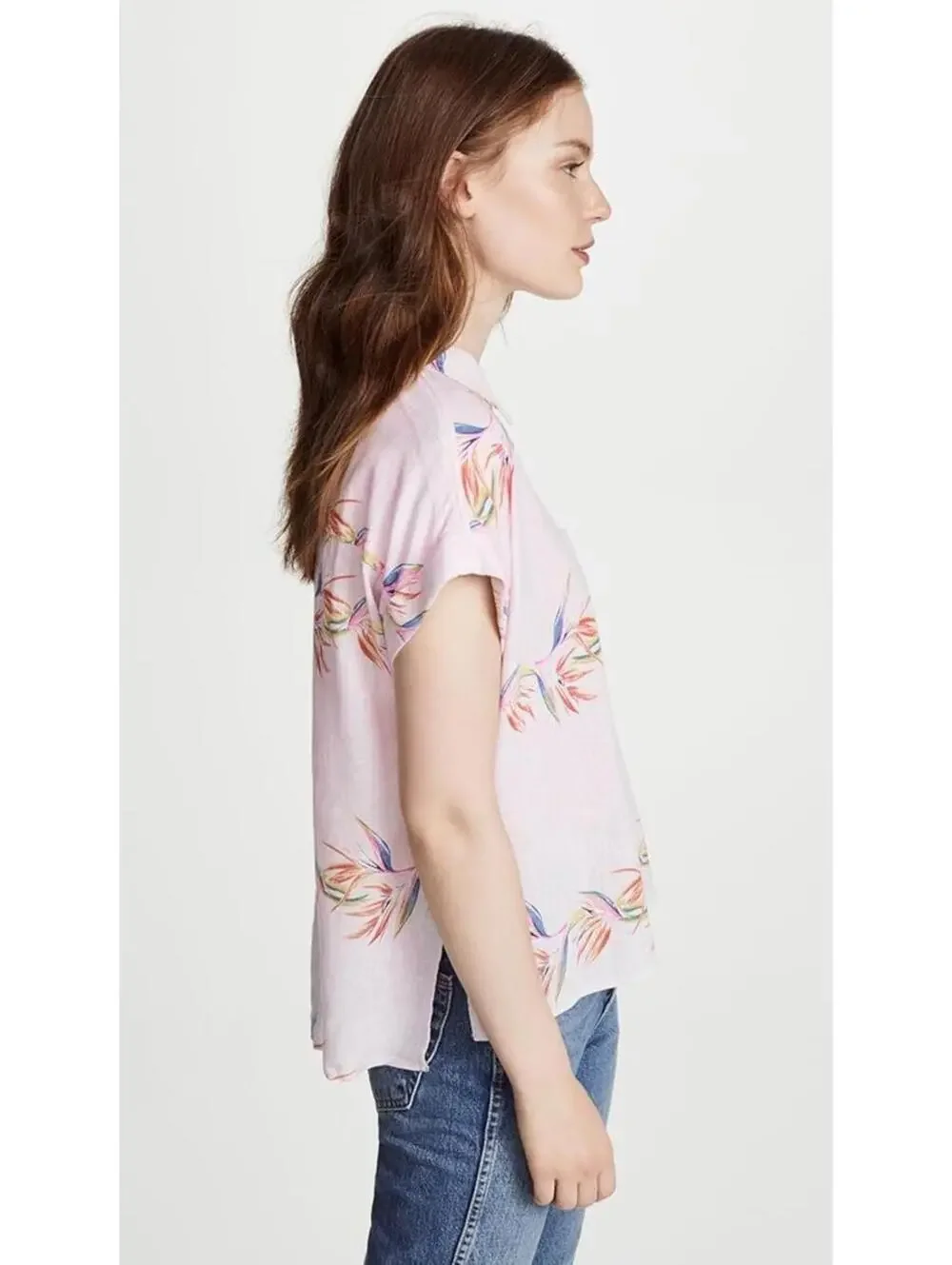 Rails Pink Whitney Birds of Floral Sleeveless Button Front Blouse Size 14